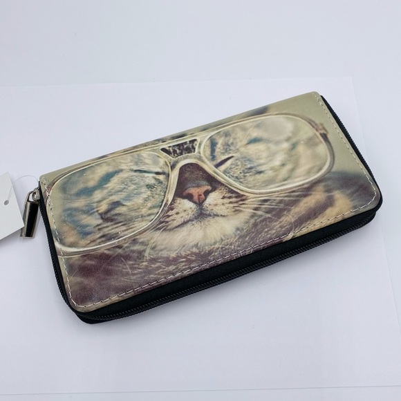 Bosco Nebbioso Kitty Cat in Sunglasses Zip Around Wallet - Picture 2 of 5
